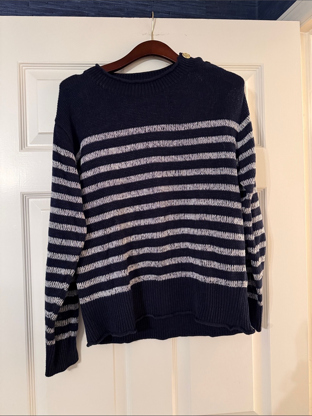 J. Crew navy and white roll neck sweater size medium